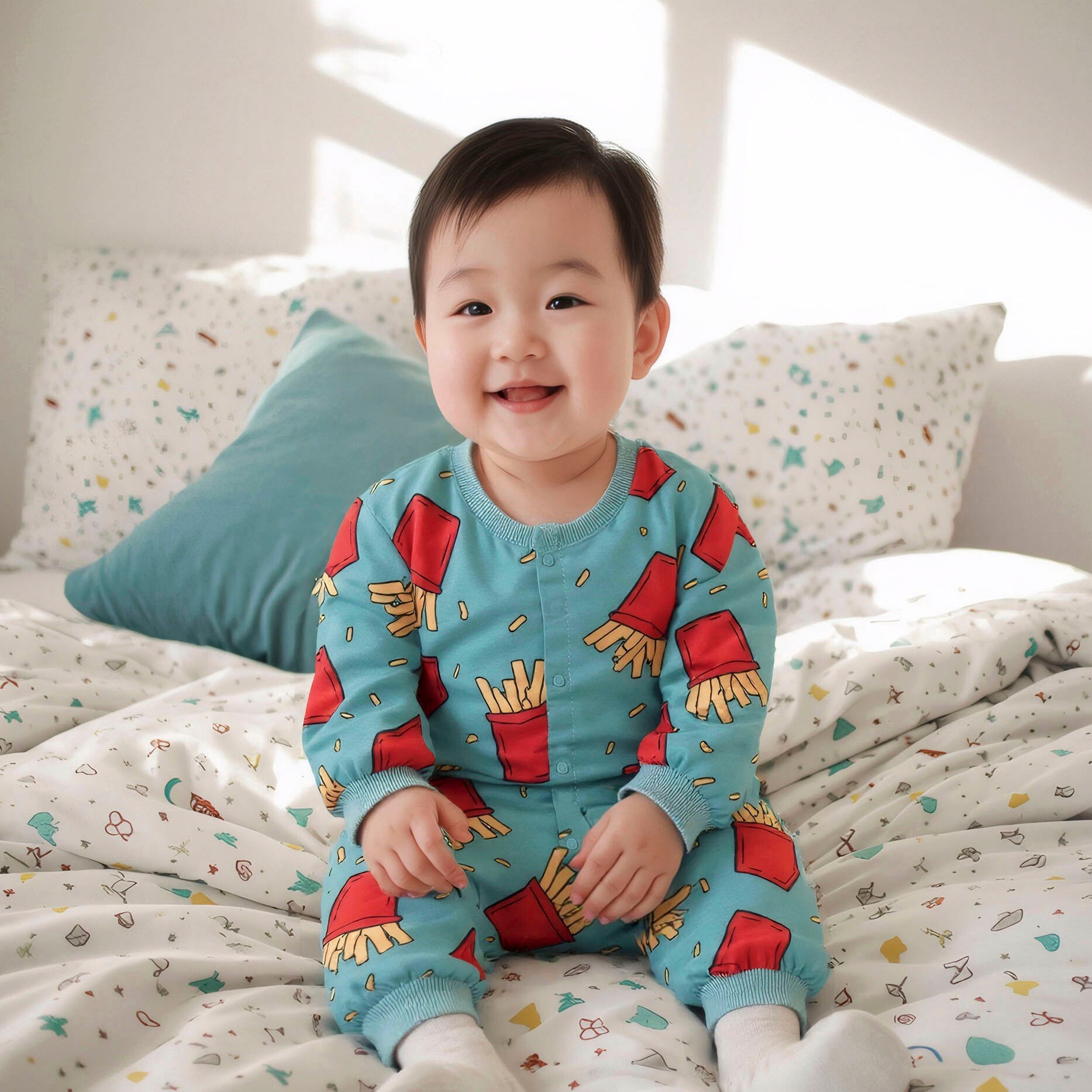 连体衣春秋婴儿服装卡通长袖爬服新生儿长爬宝宝衣服baby薯条哈衣