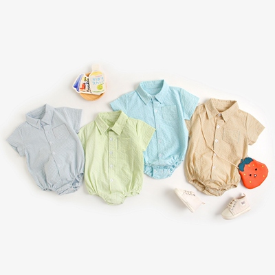 婴儿连体衣条纹男宝宝衣服韩版哈衣纯棉包屁衣新生儿爬服绅士baby