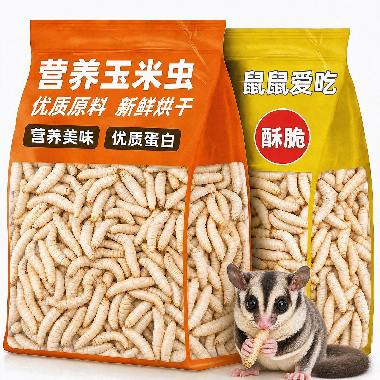 蜜袋鼯高蛋白玉米葡萄虫冻干营养守宫拌鼠粮互动训飞磨牙专用零食