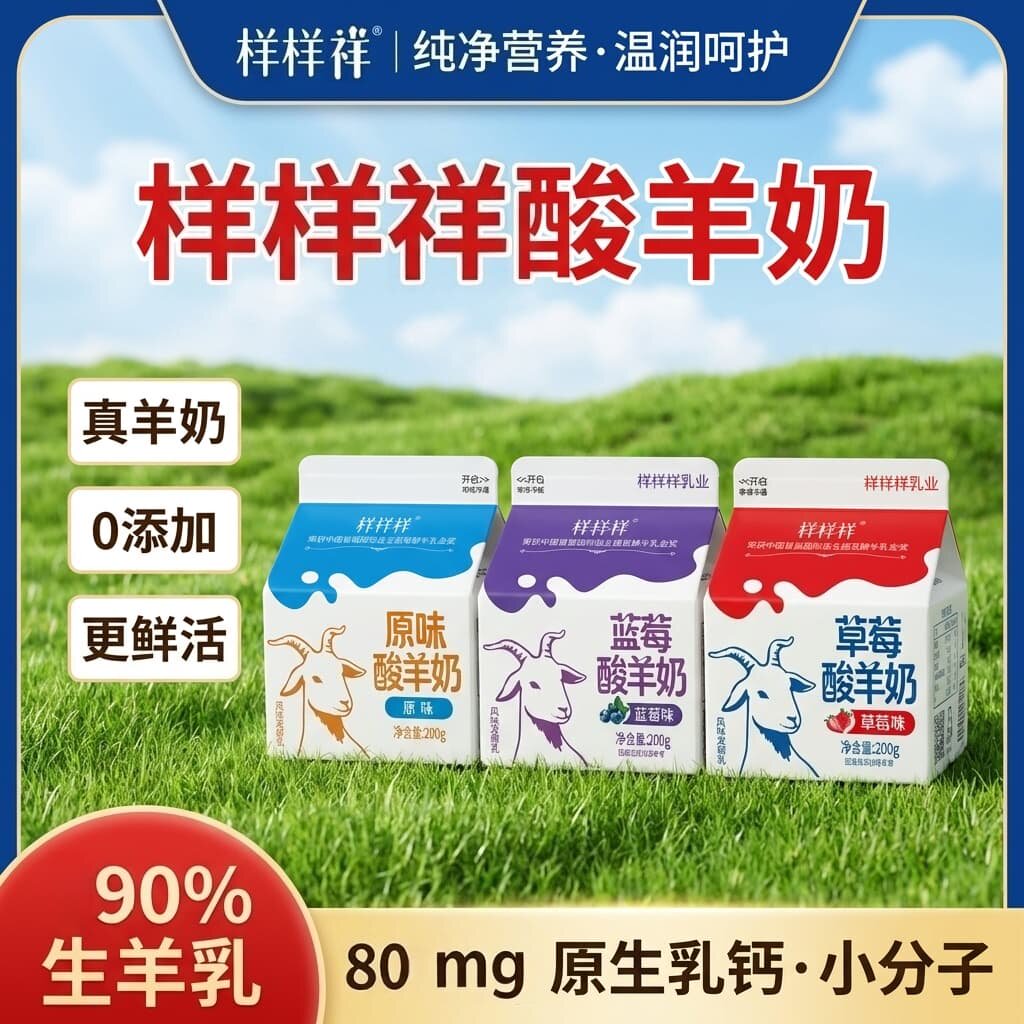 样样祥酸羊奶原味蓝莓草莓味200g盒装纯羊奶低温酸奶