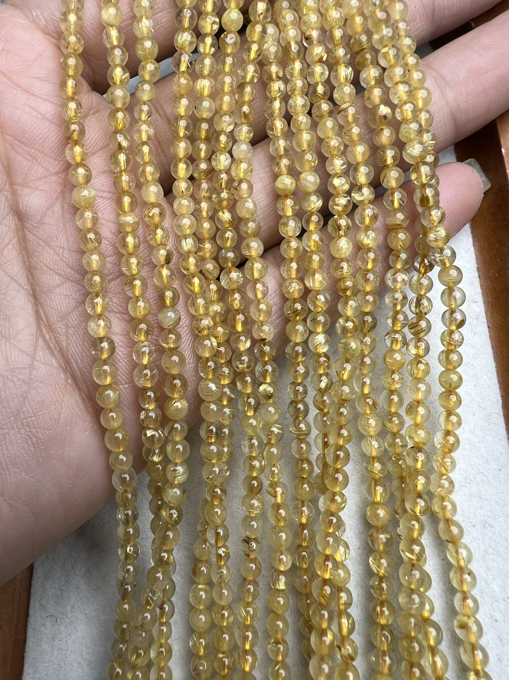 天然3mm金发晶水晶串珠 DIY锁骨链项链手链戒指 配珠配饰百搭款