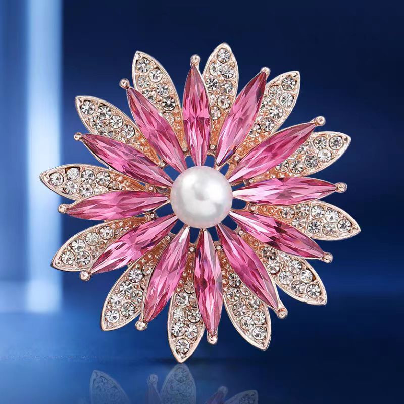 合金胸针 韩版时尚精致粉色太阳花胸针百搭气质防走光胸花别针