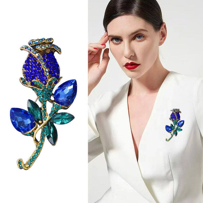 重工轻奢高档水晶玫瑰花植物胸针优雅气质女士服饰胸花饰品别针女