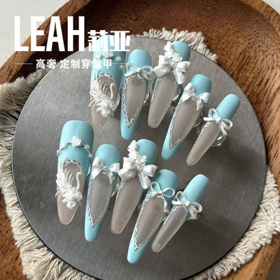 LEAH莉亚｜月神薄荷 美甲穿戴甲手工高级显白超长款重工精致轻奢