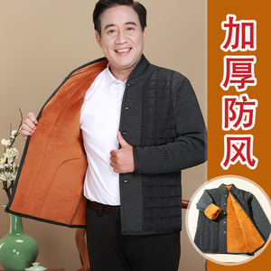 驼绒棉衣中老年男款加绒加厚爷爷外穿绗缝棉袄爸爸开衫外套秋冬季