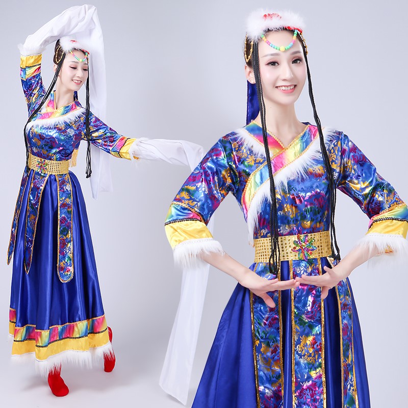 新款藏族水袖舞蹈演出服装女西藏卓玛民族衣服藏式少数民族服装女