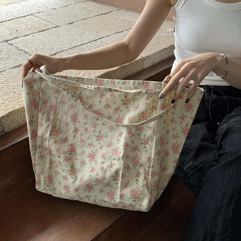 Striped Canvas Bag Colorful Versatile Shoulder Bag Large Cap