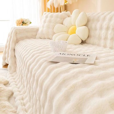 Rabbit Plush Sofa Cover All Seasons Thick Leather Sofa Cushi
