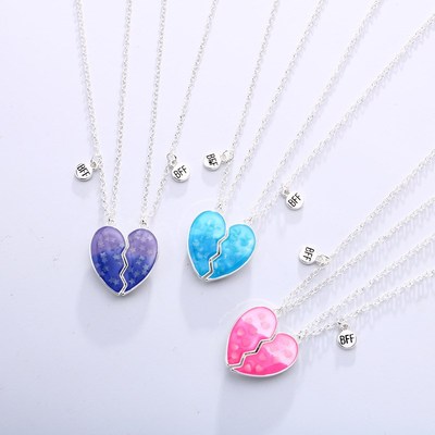 Glitter Alloy Drop Oil Heart BFF Magnetic Kid Necklace at Ni