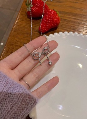 Bowknot Necklace Pendant Girlish Diamond Inlaid Clavicle Cha