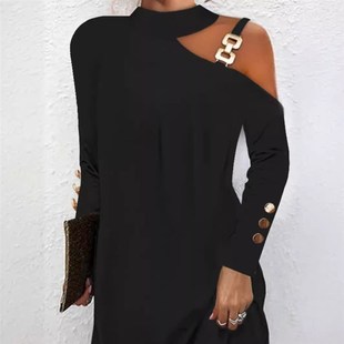 Metal Buckle for 2025 Women Dress Simple Button Fall Halter