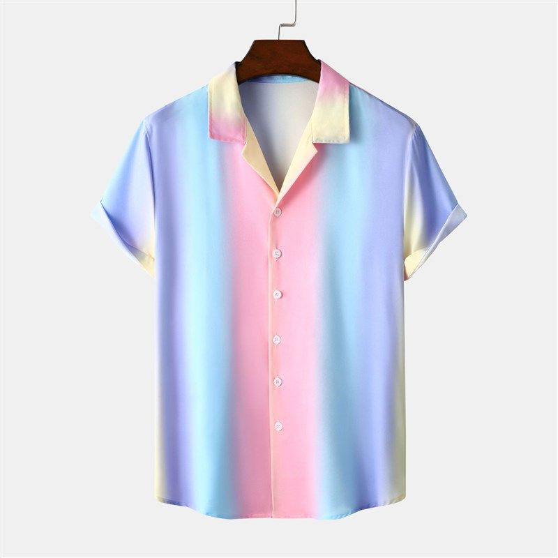 Mens Shirt 2025 Beach Shirt Hawaiian Relaxed Gradient Stripe