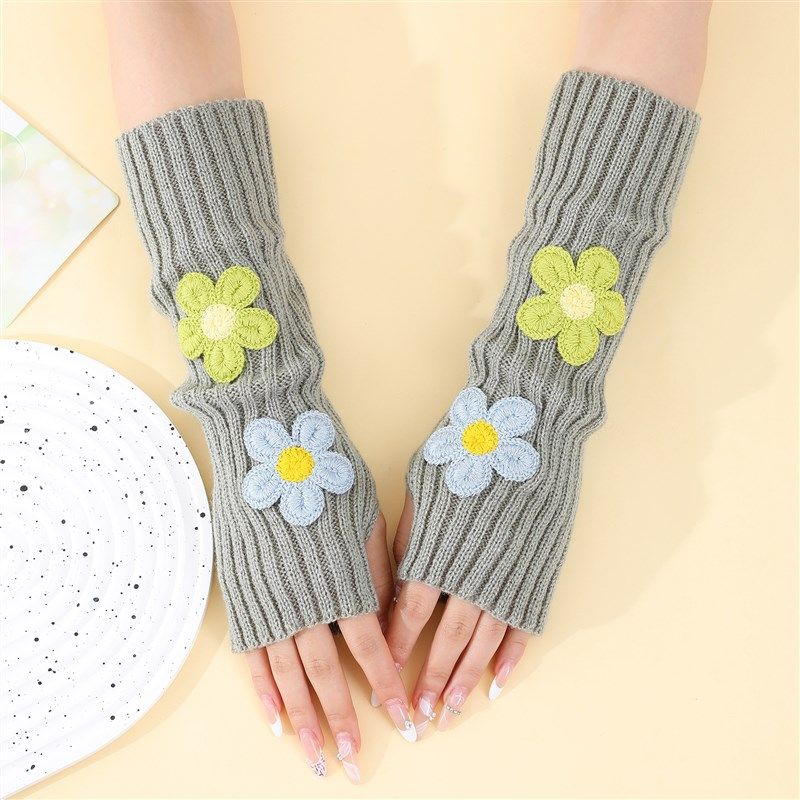 Flower Gloves Women College Style Y2K Arm Warmer Winter Knit