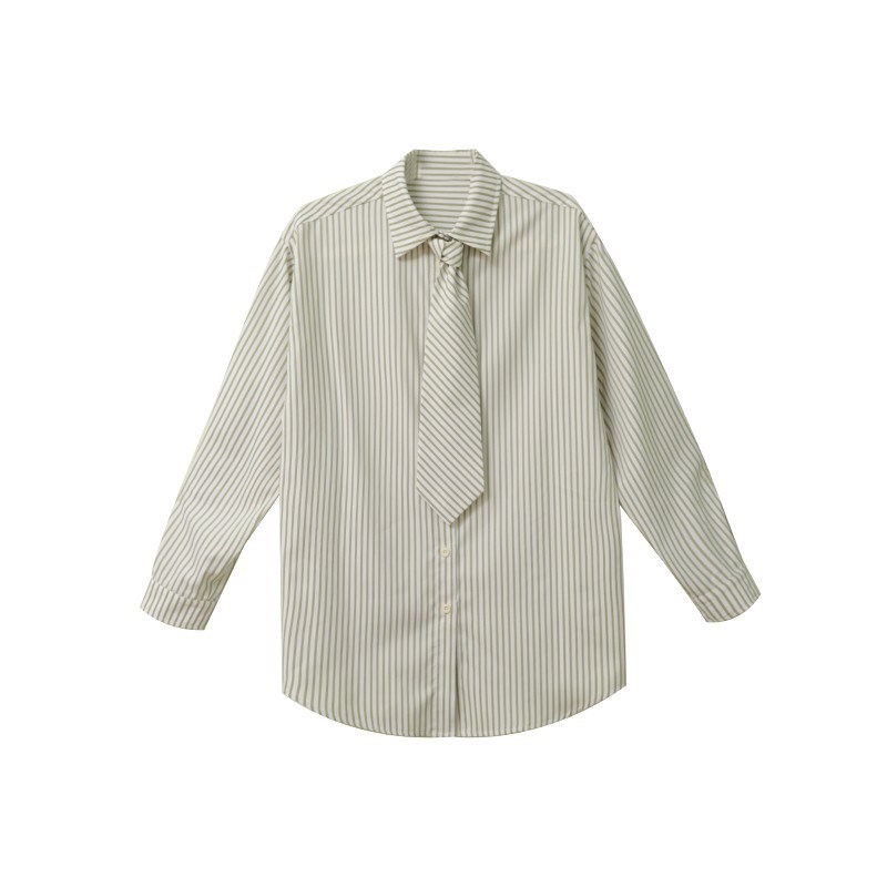 Fall Striped Tie Long Sleeve Shirt Women 2025 Autumn French