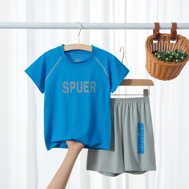 Summer Kids Short Sleeve Set Elastic Mesh QuickDry Set Boys