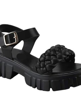 Summer Sandals for Women ThickSoled OneLine Weave with Buckl