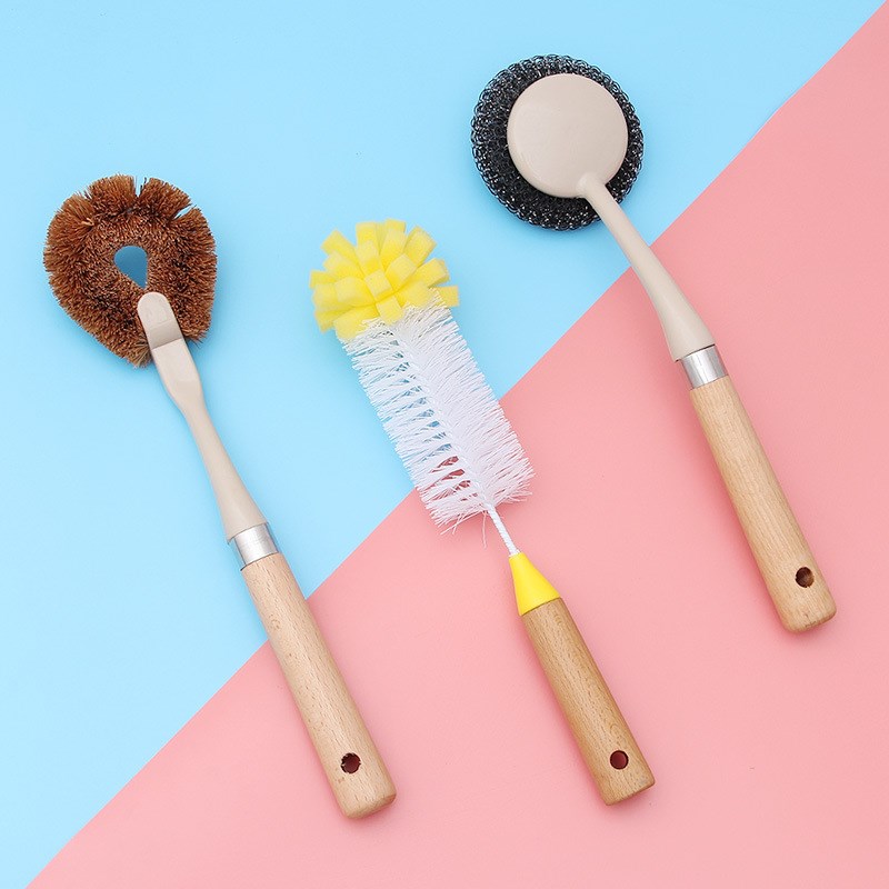 Kitchen Sink Stove Cleaner Long Handle Pan Brush Wood Handle