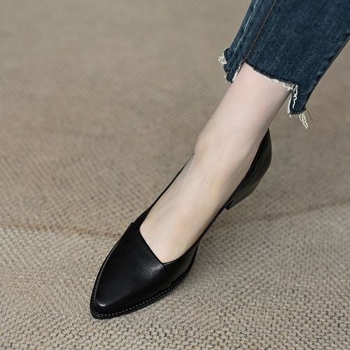 Pointed Toe Single Shoes Women 2025 Chunky Heel Soft French