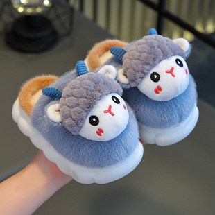 Winter 2025 Cute Sheep Slippers for Kids Boys Girls Furry Th