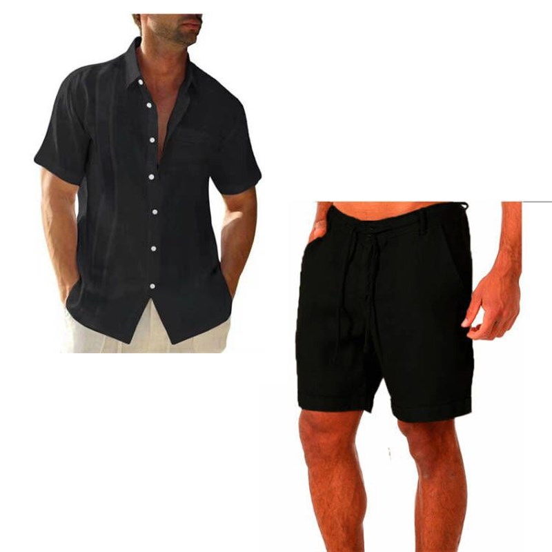 2025 Mens Casual Linen Stand Collar Oversized VNeck Set Slee