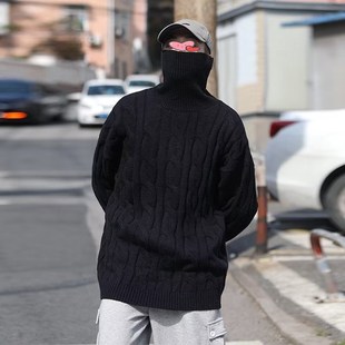 Twisted Retro Style HalfHigh Collar Mens Japanese Sweater