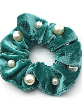 Korean Velvet AutumWinter Hair Scrunchies Pearl Studded Simp