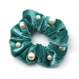 Korean Velvet AutumWinter Hair Scrunchies Pearl Studded Simp