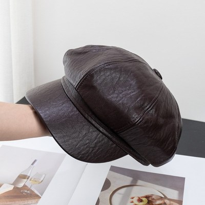 PU Leather Octagonal Hat Japanese Style Universal Retro Brit