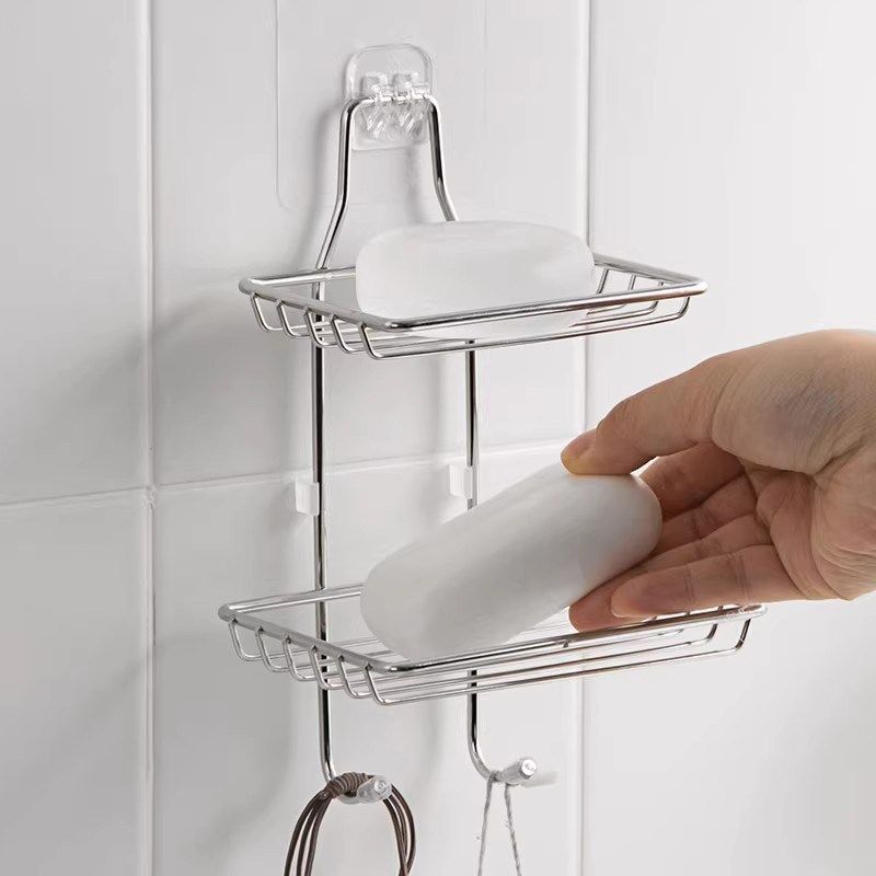 Stainless Steel Wall Mounted Soap Holder Double Layer No Dri
