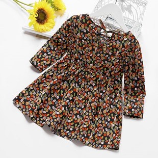 Girls Longsleeved Printed Dress Princess Dress for Spring an