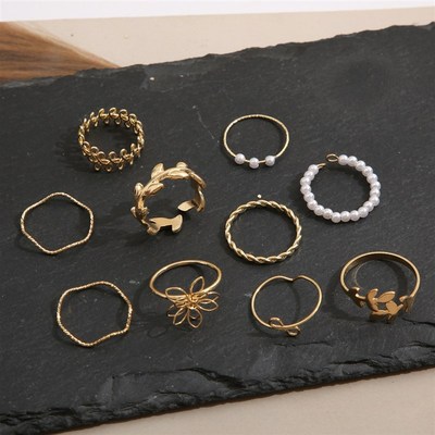 Leaf Ring Set EuroAmerican Style Simple Retro Imitation Pear