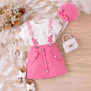 Set Doll Short Girls for 3Piece Ribbed Collar Lace Summer