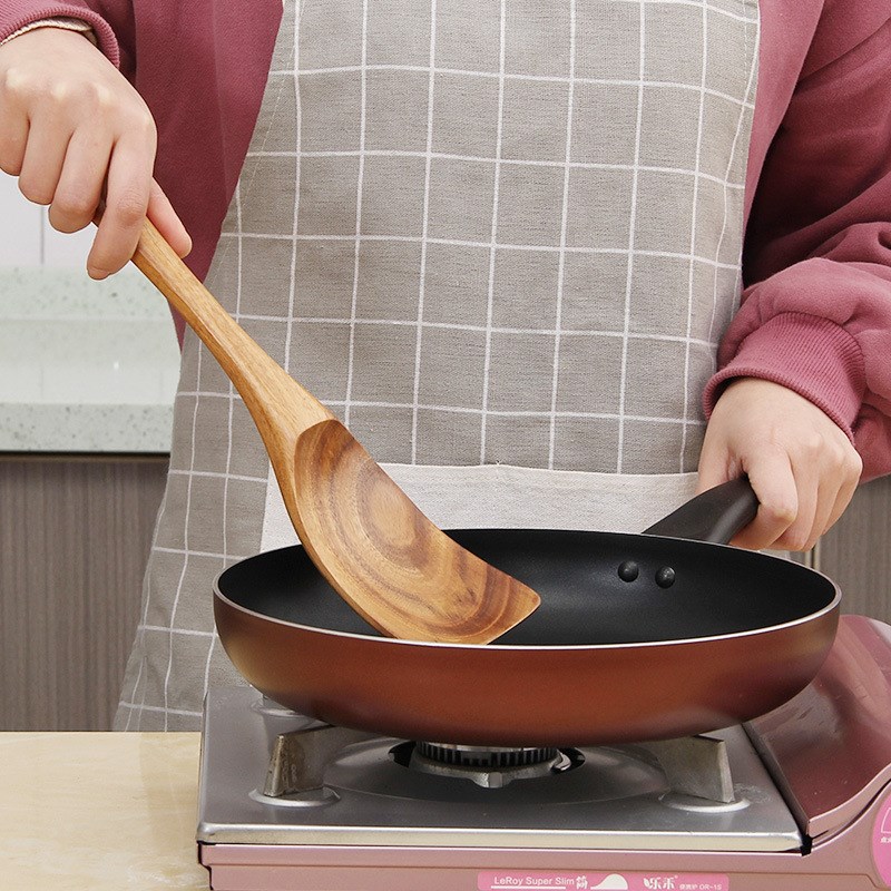 NonStick Pan Wooden Spatula Korean Long Handle Teak Spoon Th