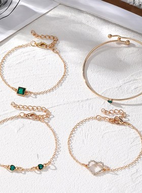 European and American Bracelets Vintage Green Diamond Inlaid