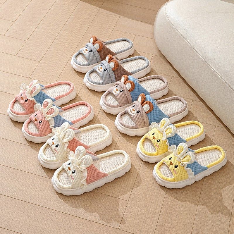 Cute Border Rabbit IndoorOutdoor Family Floor Thick Linen 4S