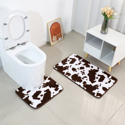 Cow Print Toilet Seat Cover Set Bathroom AntiSlip Mats Water