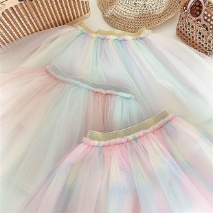 Kids Rainbow Skirt Versatile Mesh Tutu Birthday Princess Ski