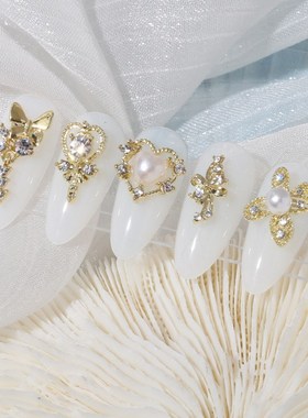 New Nails Metal Charms Pearl Heart Bow Tie Nail Drill Mixed