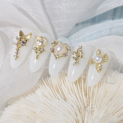 New Nails Metal Charms Pearl Heart Bow Tie Nail Drill Mixed