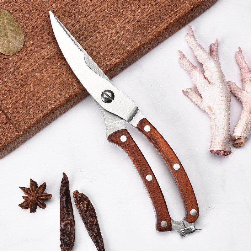 Color Wood Handle Chicken Bone Scissors Stainless steel kitc
