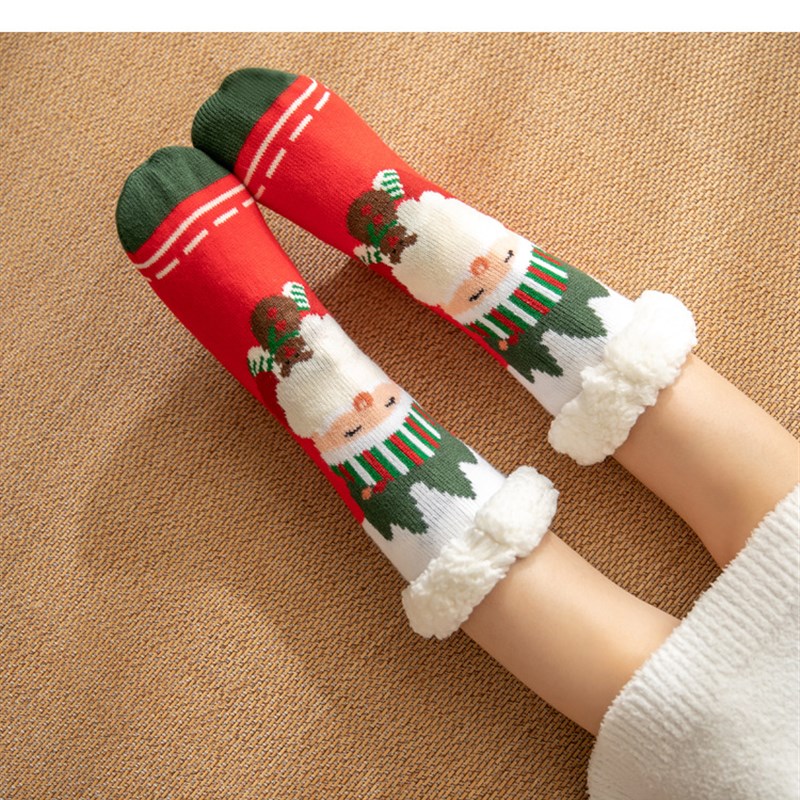 Christmas Socks Floor Bare Legs Winter Snow Socks Women Plus
