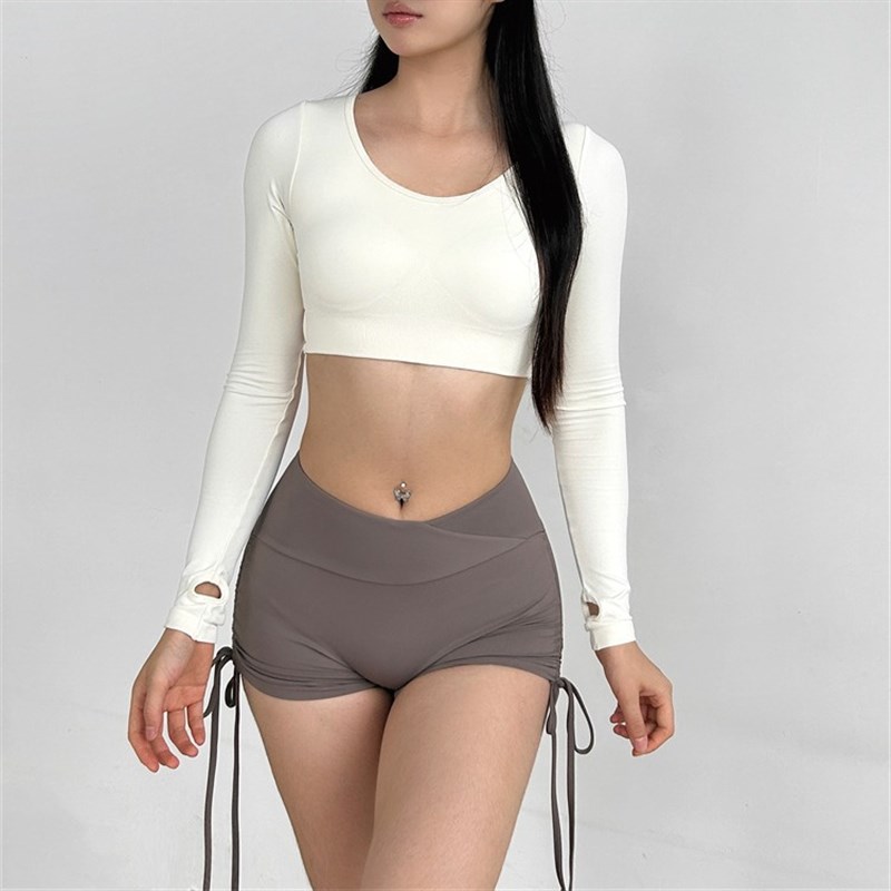 Fixed Chest Pad BackBaring Sports Top Womens Long Sleeve Pro