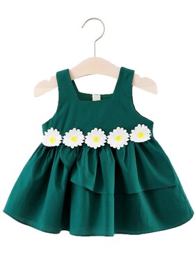 Summer New Girls Four Flower Waistless Vest Dress for Kids 2