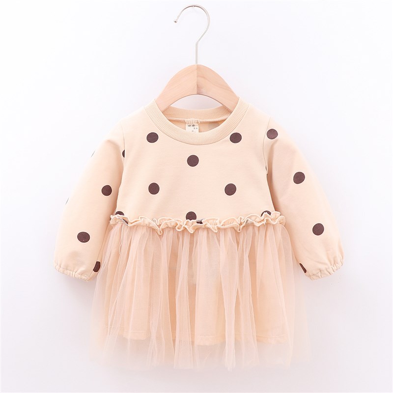 Girls Dot Patchwork Dress Long Sleeve Princess Dress for Kid