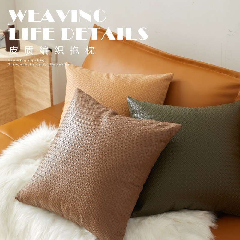 Square Pillow with Dark Green Woven Tech Fabric Orange for L