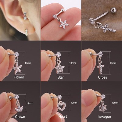 Pierced Stainless Steel Screw Earring with Zirconia Pendants