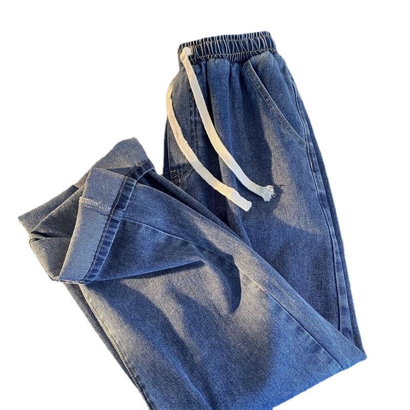 Mens Elastic Waist Jeans High Street Retro Straight Ninepoin