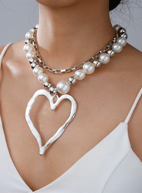 European American Necklace Set Pearl Exaggerated Heart Penda
