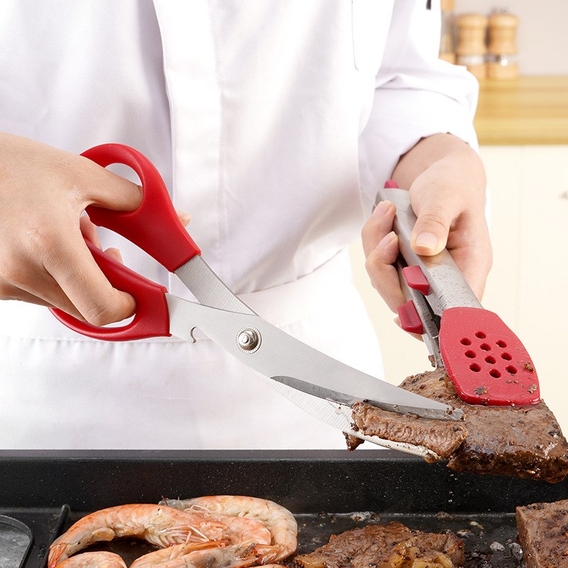 Korean Stainless Steel BBQ Scissors with Serrated Blade Anti