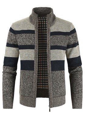 2025 Mens Autumn Winter Stand Collar Cardigan Fleece Patchwo